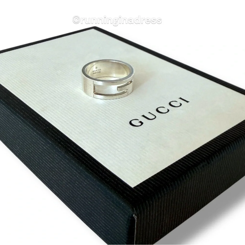 Authentic Gucci G Logo Cut-Out Ring Sterling Silver 925 Vintage Band Size 9